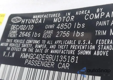 2011 Hyundai Genesis 3.8 from USA, damaged, VIN KMHGC4DE9BU135181